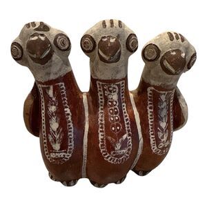 Vintage Peruvian Pottery Bird Whistle Vintage 3 Birds‎ Folk Art Figurine Redware